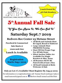 Redvers 5th Annual Fall Sale Small Animal and Bird Sale
